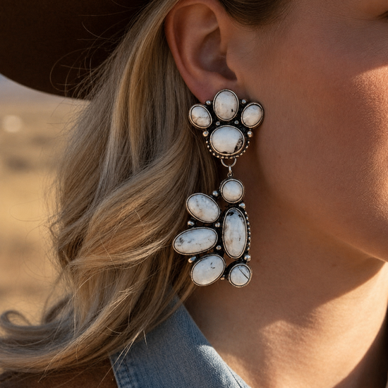 White Buffalo Dolomite earrings handcrafted by Native American artist Shiela Becenti