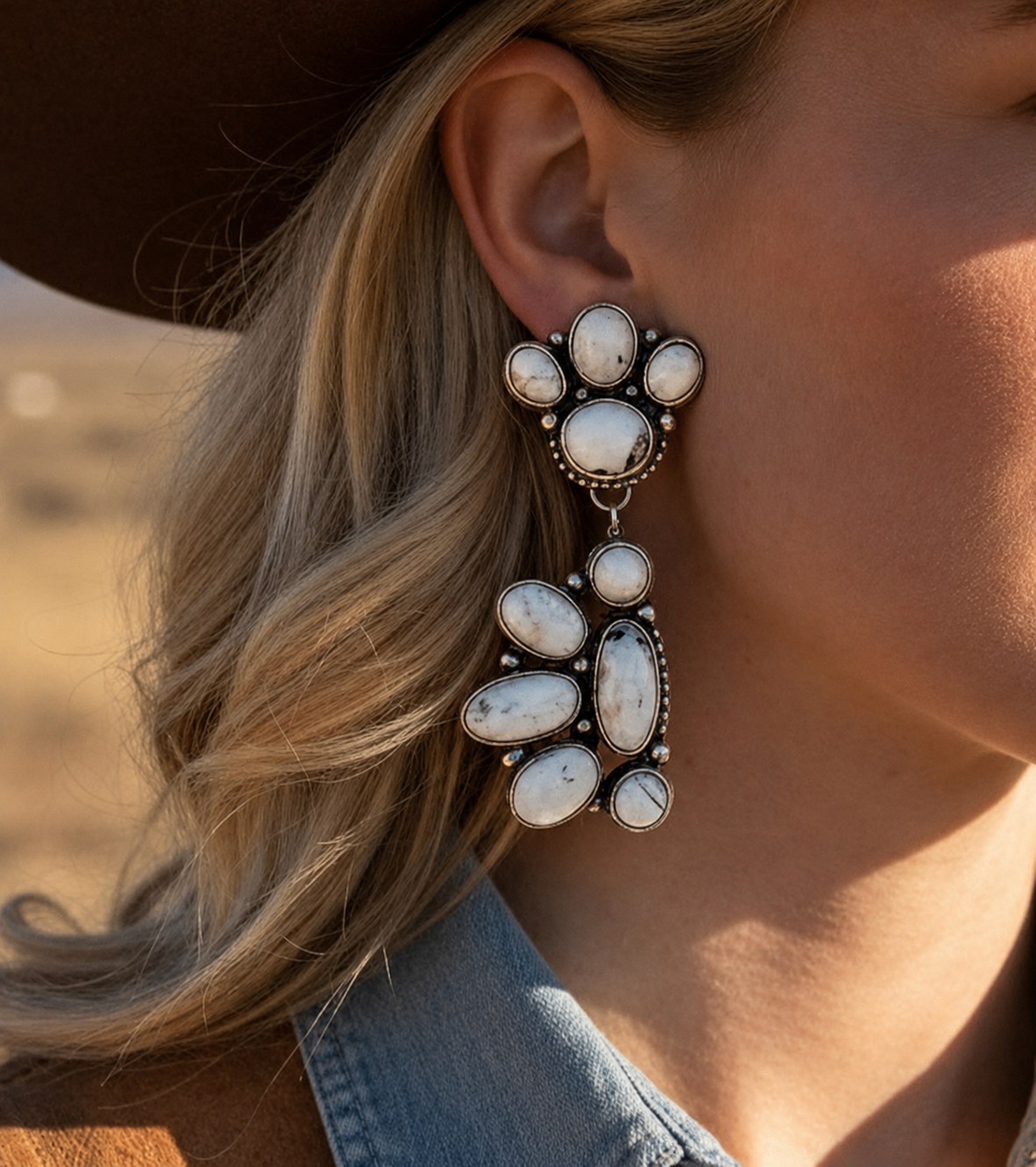 White Buffalo Dolomite earrings handcrafted by Native American artist Shiela Becenti