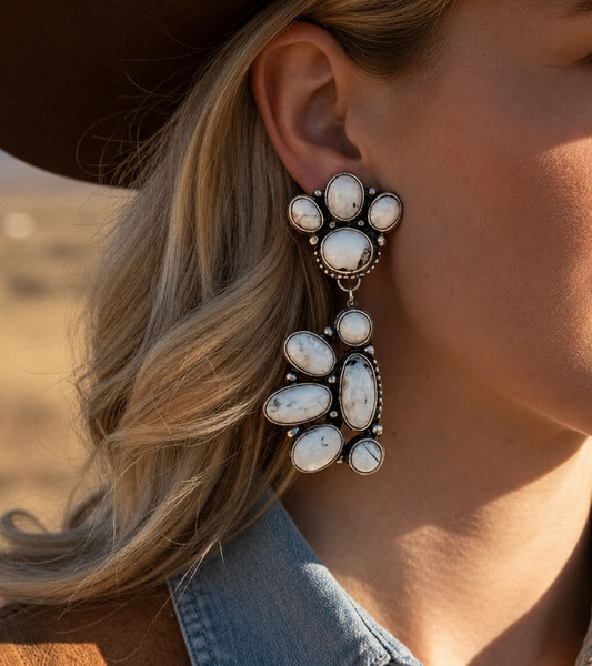White Buffalo Dolomite earrings handcrafted by Native American artist Shiela Becenti