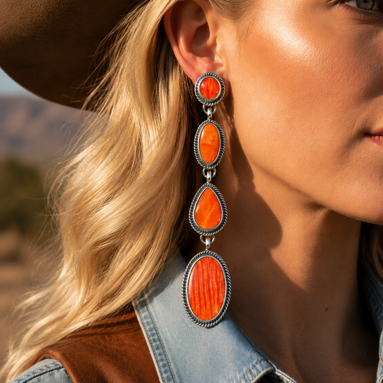 Orange Spiny earrings handcrafted by Native American artist Randy Billy