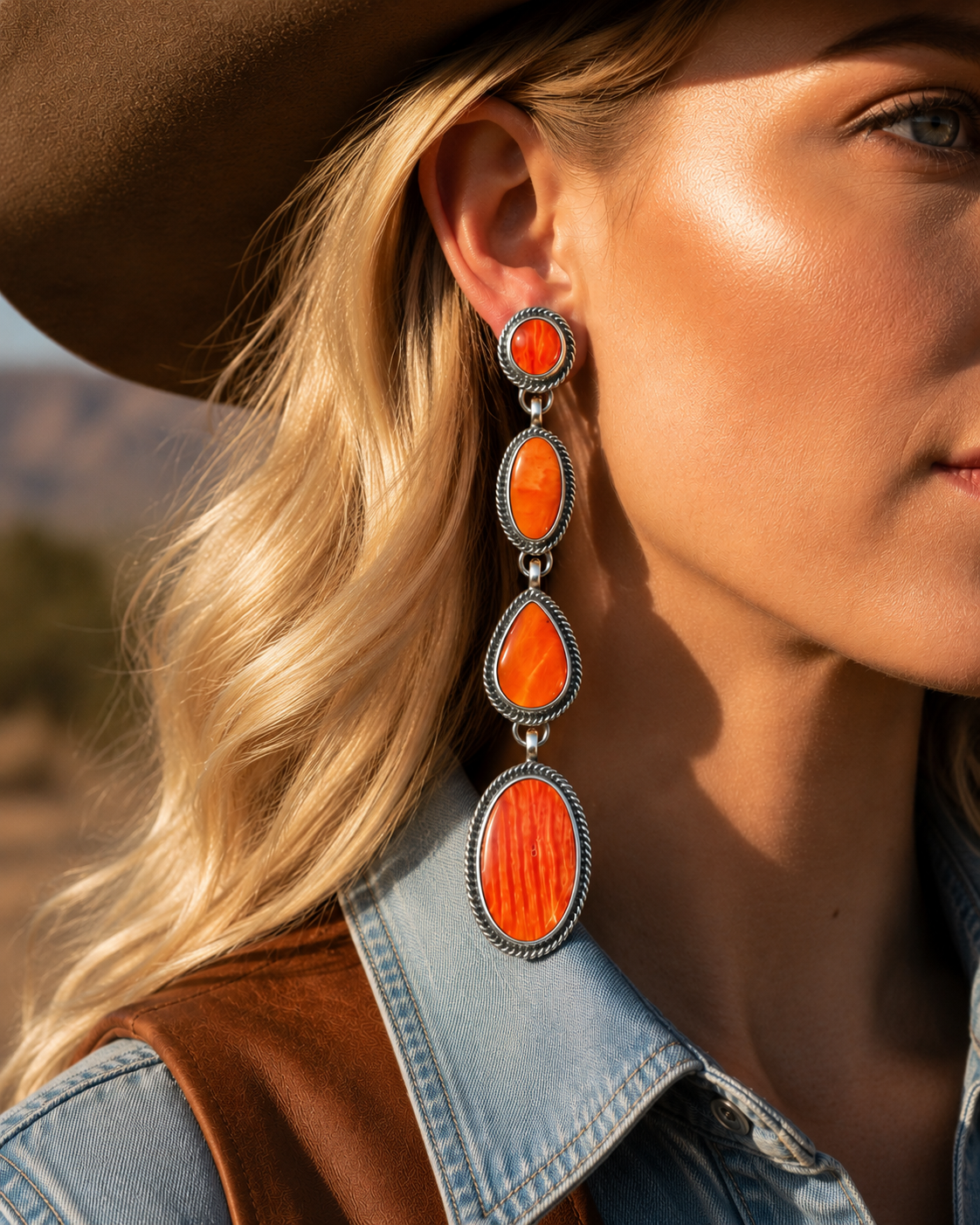 Orange Spiny earrings handcrafted by Native American artist Randy Billy