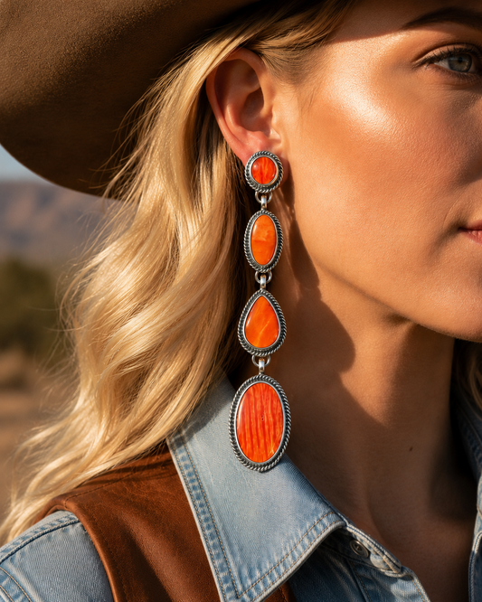 Orange Spiny earrings handcrafted by Native American artist Randy Billy