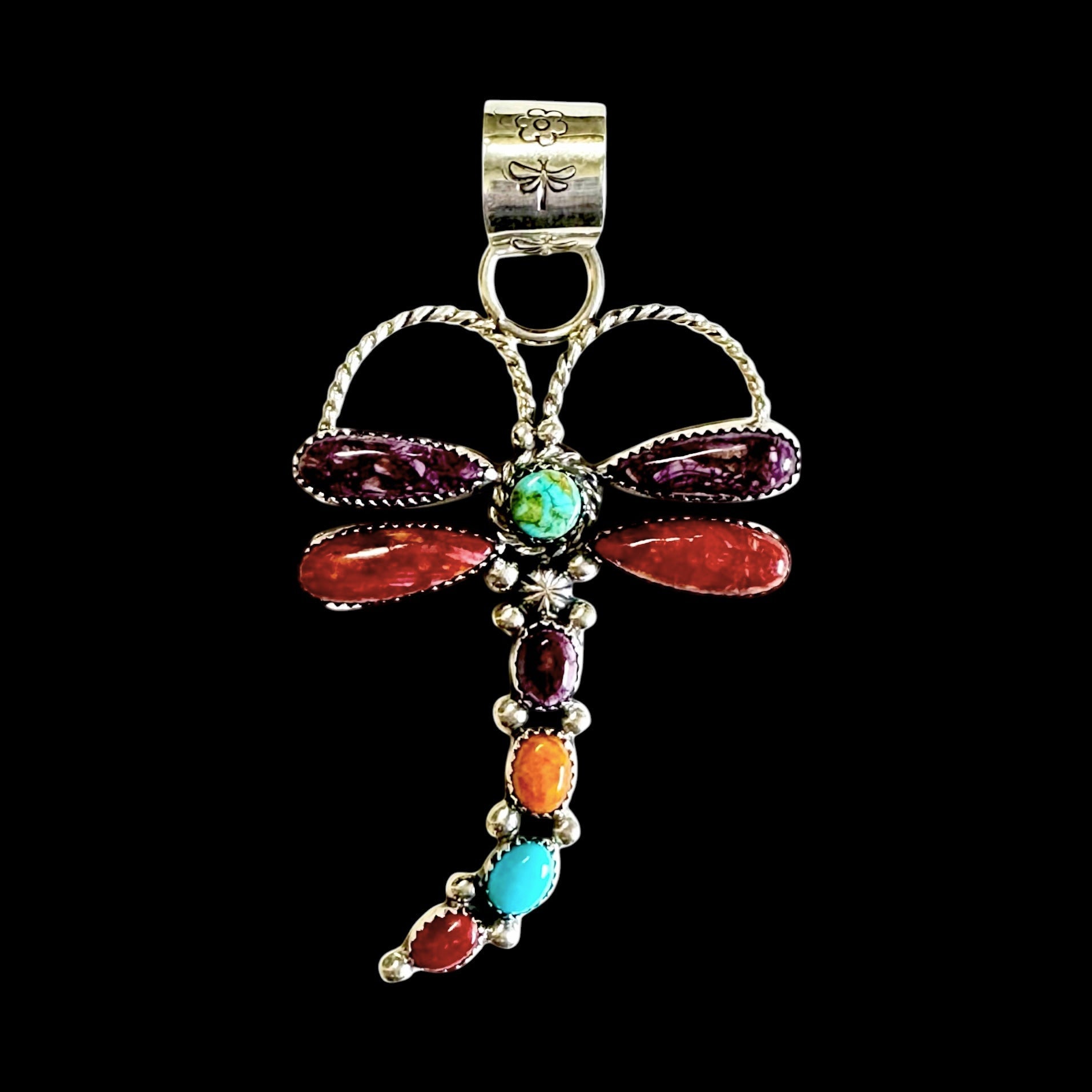Kingman Turquoise & Spiny Mix pendant handcrafted by Native American artist Lorenzo and Jerilyn Chee