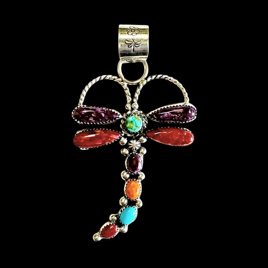 Kingman Turquoise & Spiny Mix pendant handcrafted by Native American artist Lorenzo and Jerilyn Chee