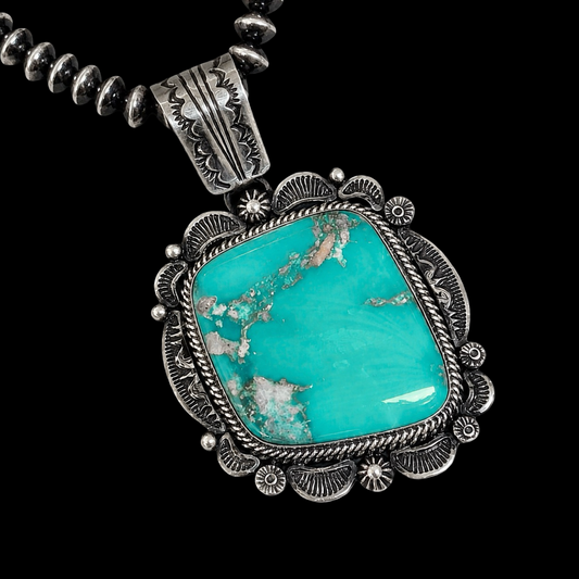 High Grade Armenian Turquoise pendant handcrafted by Native American artist Emma Linkin