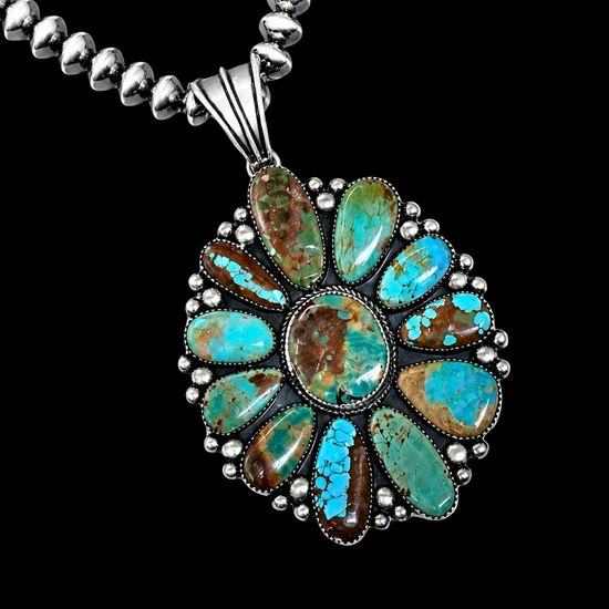 Ex-Large Mixed Mine Turquoise pendant handcrafted by Native American artist Marcus Chavez
