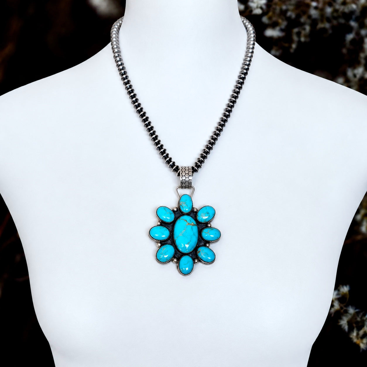 White Water Turquoise pendant handcrafted by Native American artist Tia Long