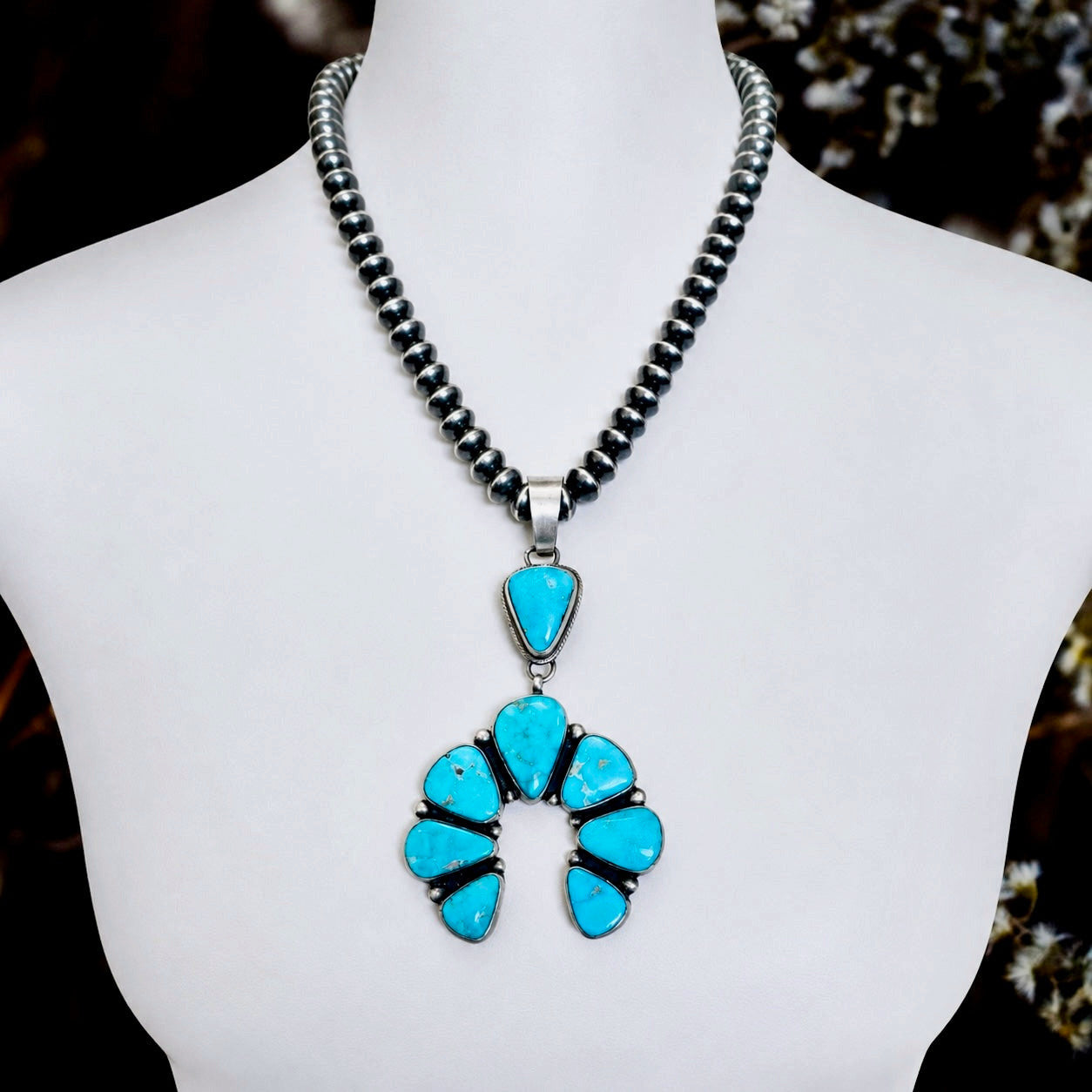 Natural Fox Turquoise pendant handcrafted by Native American artist Bobby Johnson