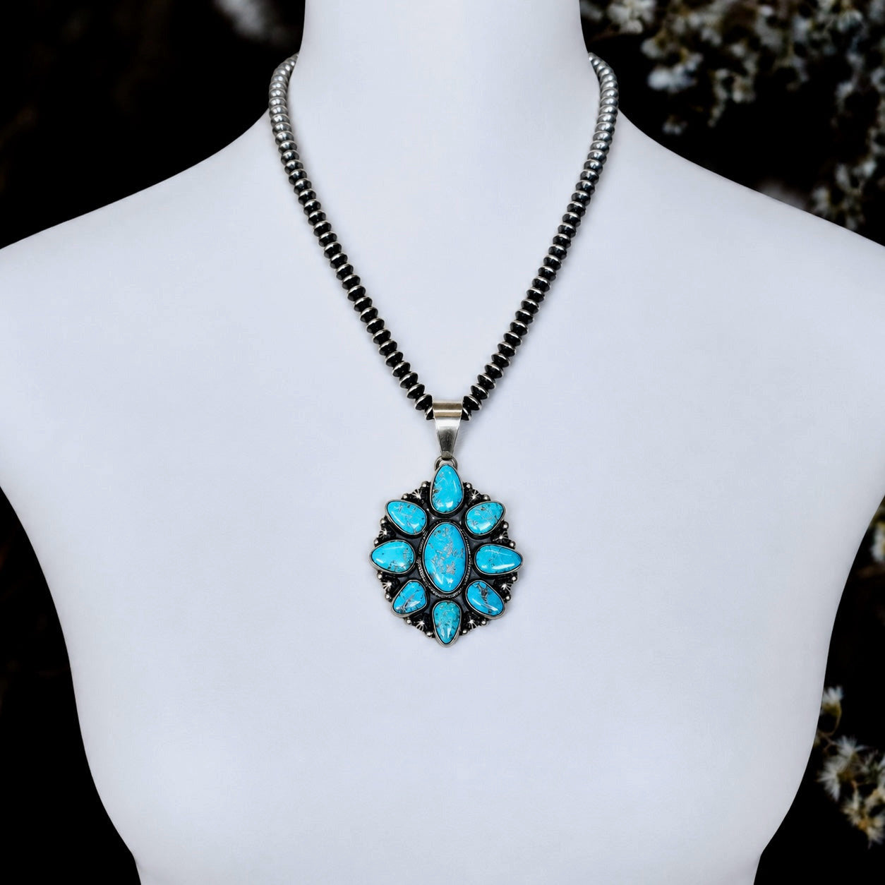 Natural Fox Turquoise pendant handcrafted by Native American artist Kathleen Livingston