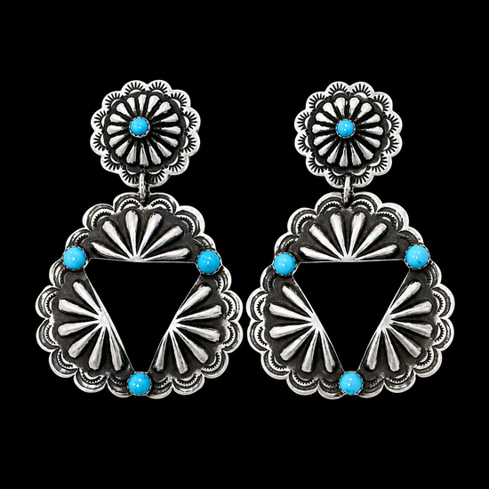 Kingman Turquoise earrings handcrafted by Native American artist Leander Tahe