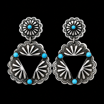 Kingman Turquoise earrings handcrafted by Native American artist Leander Tahe