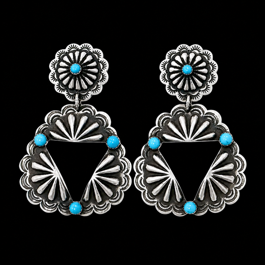 Kingman Turquoise earrings handcrafted by Native American artist Leander Tahe