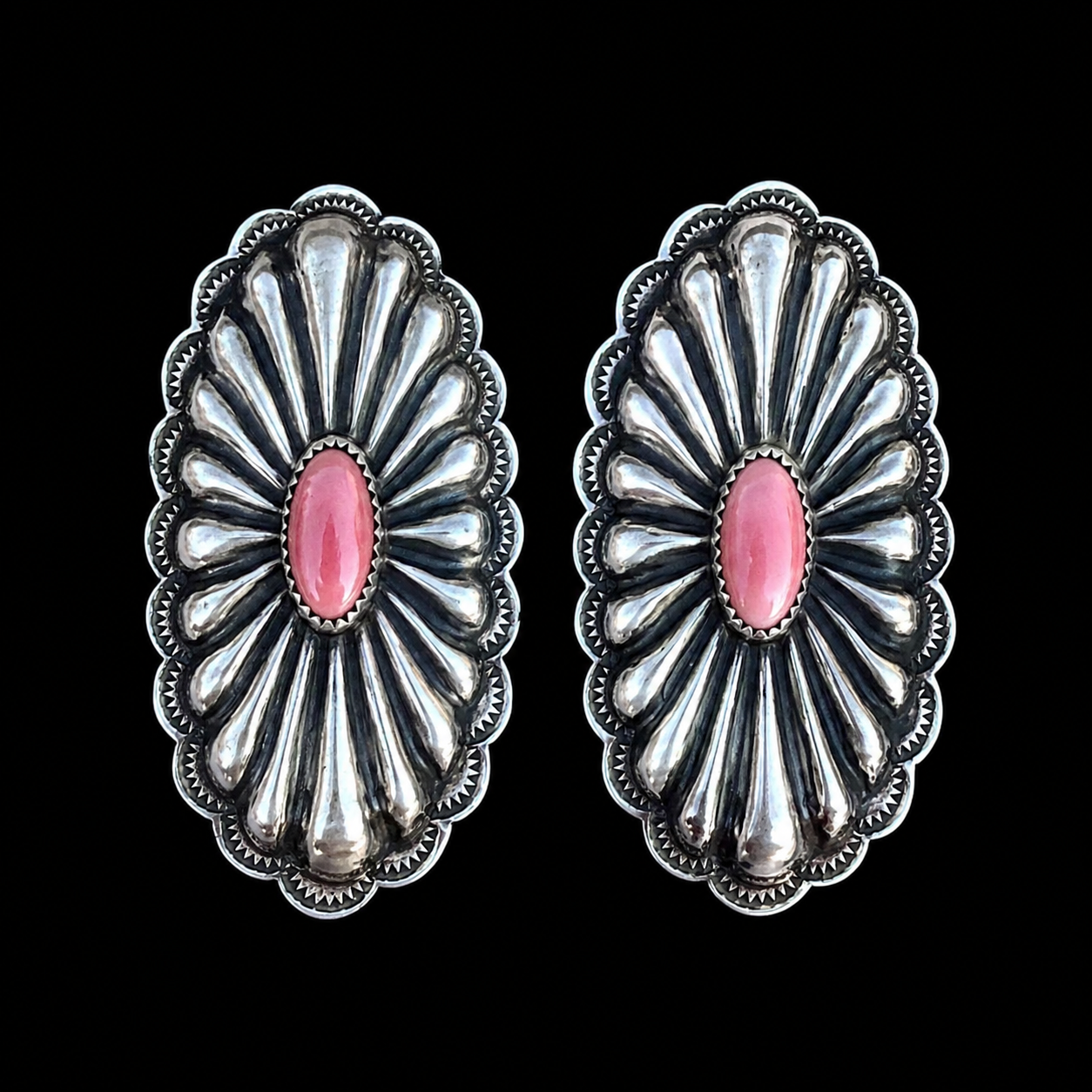 Pink Conch and Sterling Silver earrings handcrafted by Native American artist Rita Lee