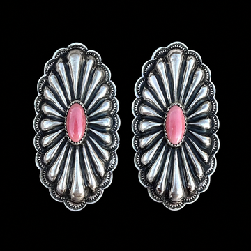 Pink Conch and Sterling Silver earrings handcrafted by Native American artist Rita Lee