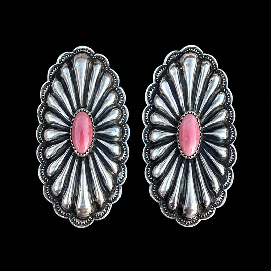 Pink Conch and Sterling Silver earrings handcrafted by Native American artist Rita Lee