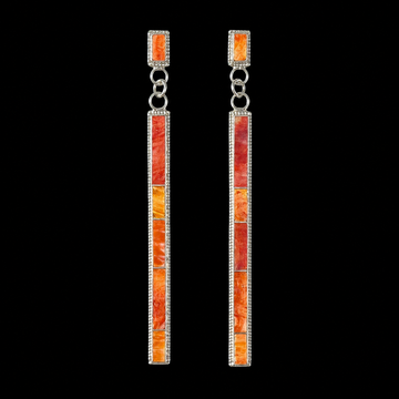Orange Spiny Oyster Inlay earrings handcrafted by Native American artist Rick Booqua