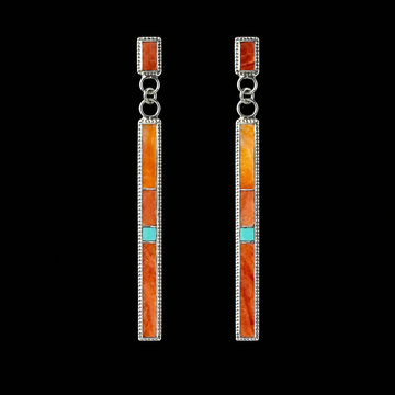 Orange Spiny Oyster Inlay earrings handcrafted by Native American artist Rick Booqua