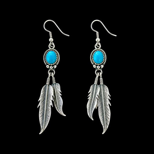 Sleeping Beauty Turquoise and Sterling Silver earrings handcrafted by Native American artist Rita Largo