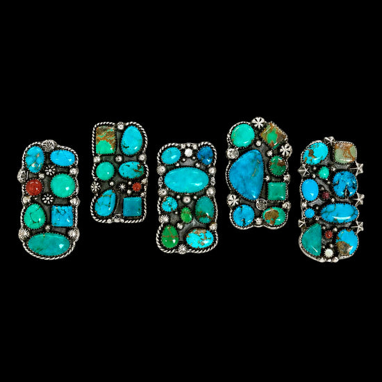 Mixed Mine Turquoise ring handcrafted by Native American artist Lorenzo and Jerilyn Chee